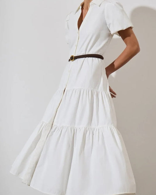 Airy Tiered Cotton Shirt Dress