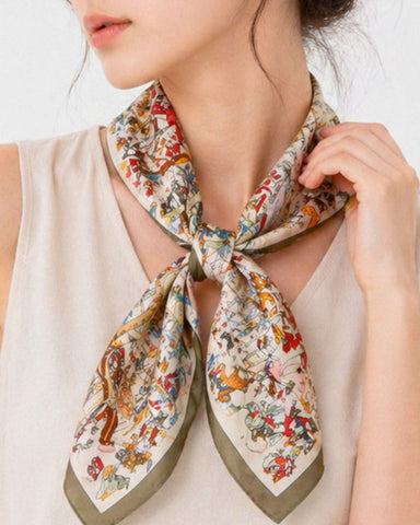 Women's Printed Mulberry Silk Square Scarf