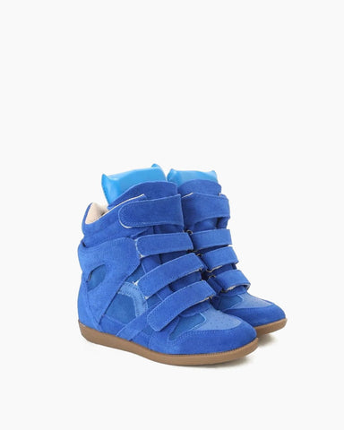 Genuine Leather and Suede High-top Wedge Sneakers