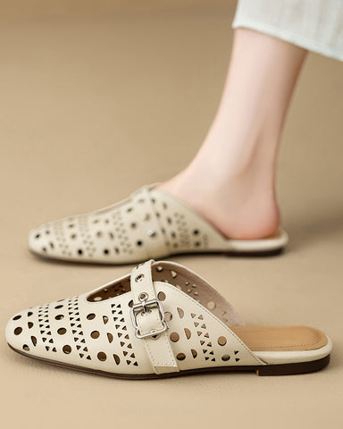 Boho Cutout Buckle Slip-On Flat Mules