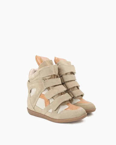 Genuine Leather and Suede High-top Wedge Sneakers