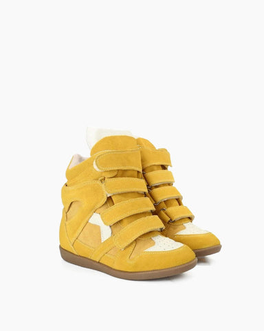 Genuine Leather and Suede High-top Wedge Sneakers