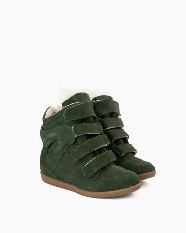 Genuine Leather and Suede High-top Wedge Sneakers