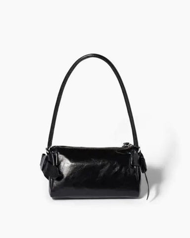 Compact Nappa Leather Bow-Accent Pouch Handbag