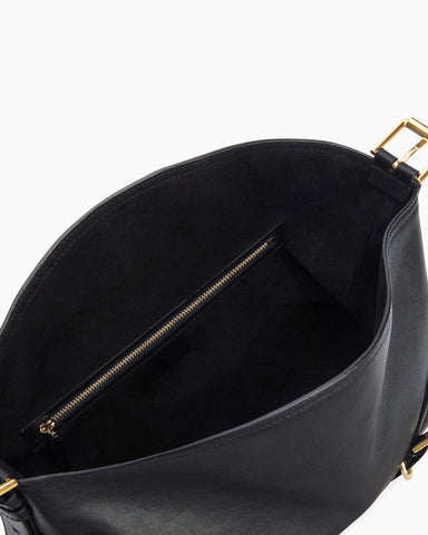 Slouchy Black Shoulder Handbag with Buckle Straps