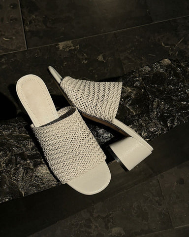 Woven Open-Toe Block-Heel Mule Sandals