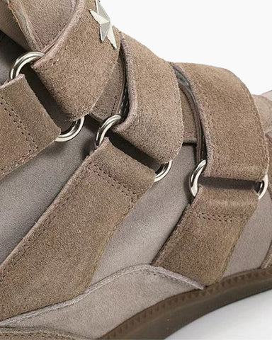 Star Strap Studded Wedge High-Top Sneakers