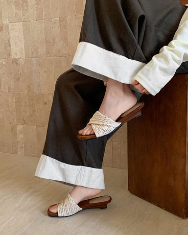 Cross-Strap Woven Open-Toe Slide Sandals