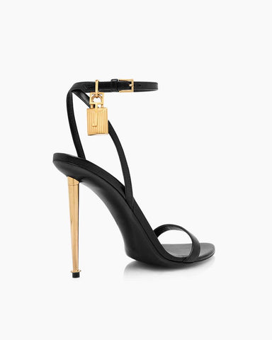 Shiny Leather Padlock Pointy Naked Heels