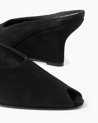 (Pre-sale)Black Velvet Peep-Toe Wedge Mules