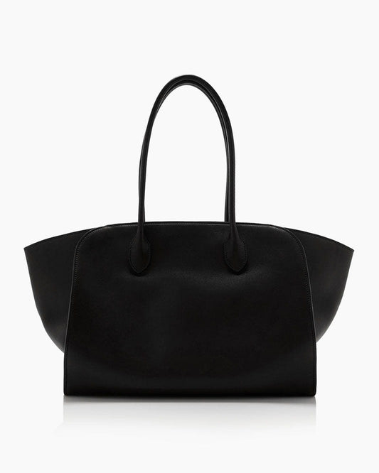 Matte Grained Saddle Leather Tote Tubular Handles