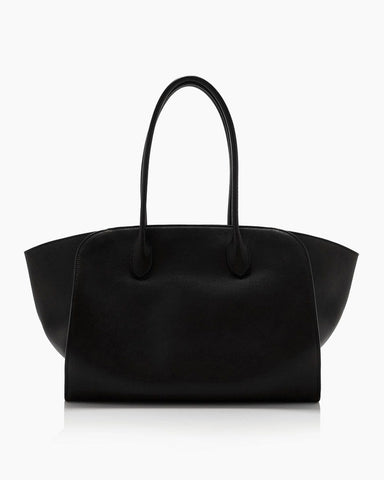 Matte Grained Saddle Leather Tote Tubular Handles