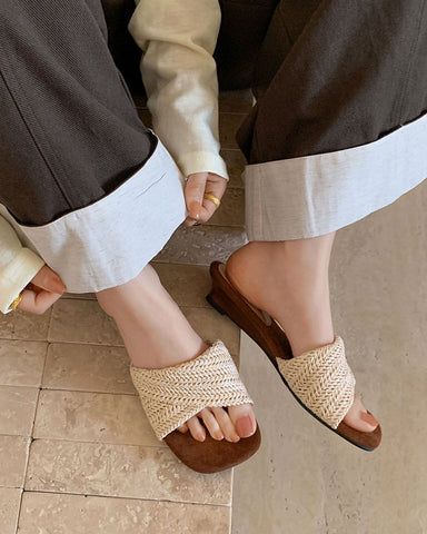 Cross-Strap Woven Open-Toe Slide Sandals