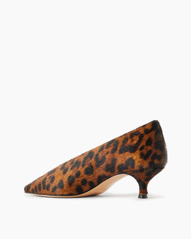 (Pre-sale)Leopard-Print Calf Hair Kitten Heel Pumps