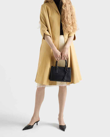 Black Double Zip Shoulder Handbag with Gold Hardware & Strap