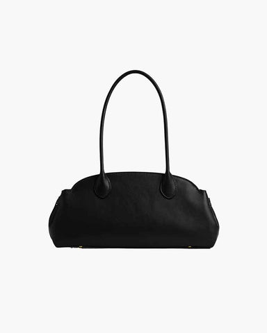 Elongated Leather Zip-Top Shoulder Bag