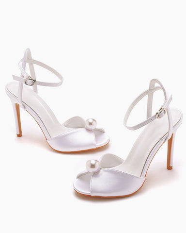 White Satin Peep Toe High Heels