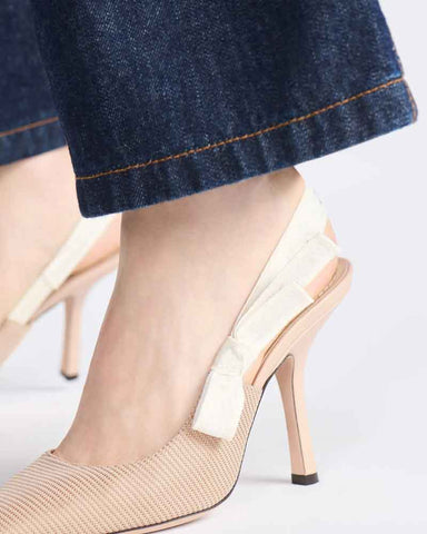 Modern Black Fabric Evening Pumps with Knot Strap Detail