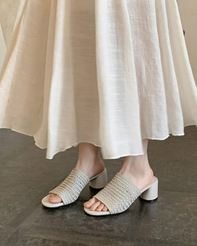 Woven Open-Toe Block-Heel Mule Sandals