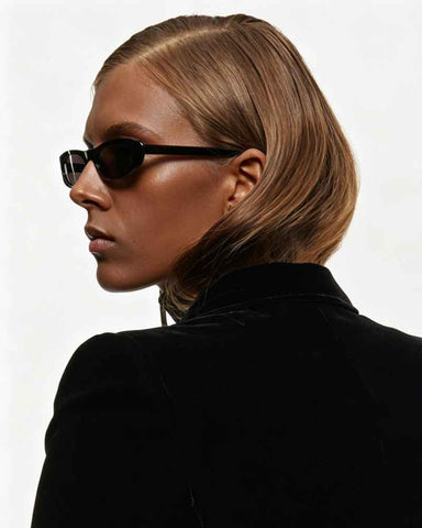 Black Narrow Oval UV400 Sunglasses