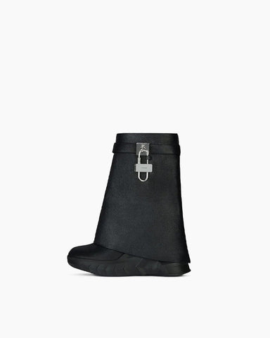 Silver Lock Biker Ankle Boots