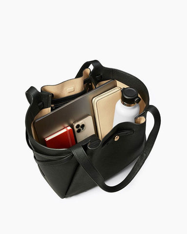 Black Pebbled Leather Romy Tote Bag