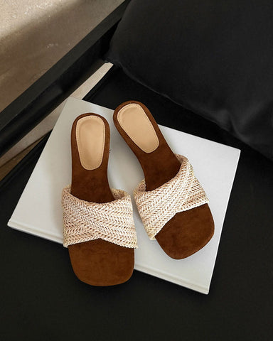 Cross-Strap Woven Open-Toe Slide Sandals