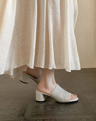 Woven Open-Toe Block-Heel Mule Sandals