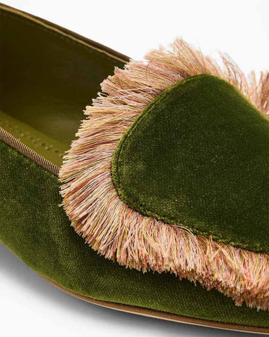 (Pre-sale) Women’s Velvet Fringe-Trim Loafers