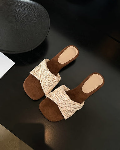 Cross-Strap Woven Open-Toe Slide Sandals