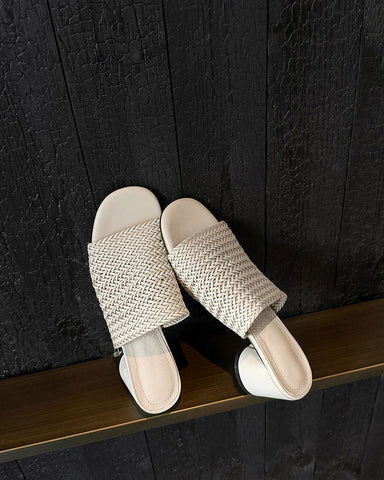 Woven Open-Toe Block-Heel Mule Sandals