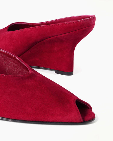 (Pre-sale)Black Velvet Peep-Toe Wedge Mules