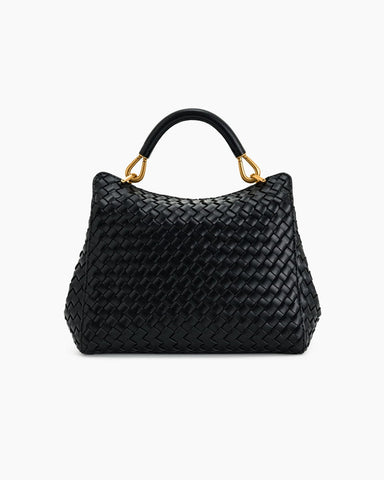 Refined Woven Leather Top-Handle Satchel