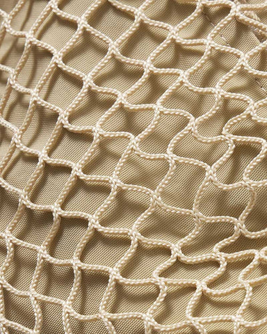 Beige Fishnet Croissant Shoulder Bag with Leather Trim for Luxe Seaside Escapes