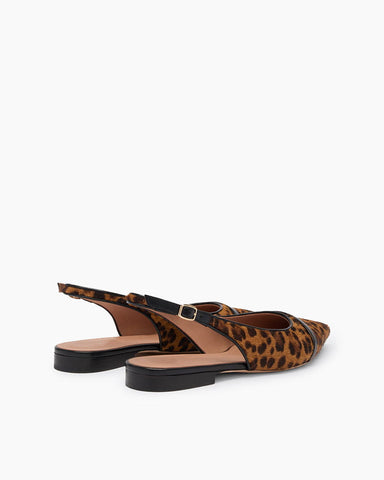 (Pre-sale)Leopard Print Calf Hair Pointed Toe Slingback Flats