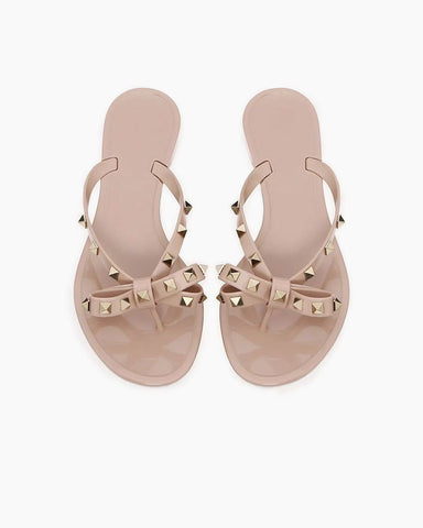Rockstud Rubber Slippers with Bow and Pyramid Studs