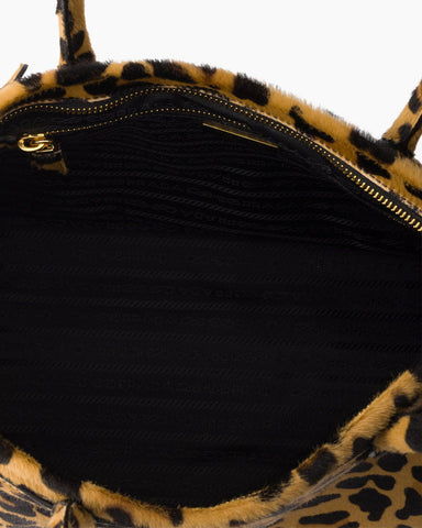 (Pre-sale)Large Leopard Print Calf Hair Tote Bag with Buckle Detail