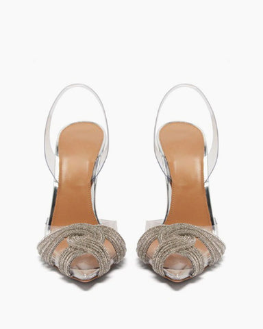Clear Panel Rhinestone Pointed-Toe Stiletto Heels