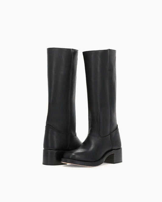 Black Leather Knee-High Boots