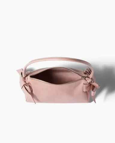 Compact Nappa Leather Bow-Accent Pouch Handbag