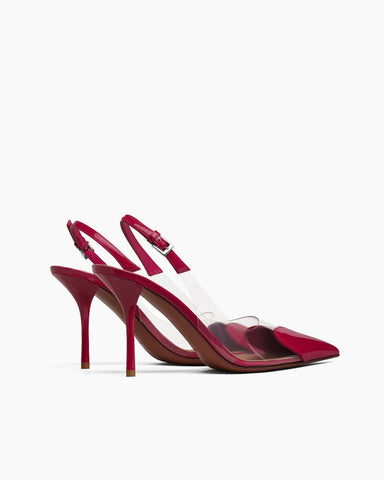 Women's Red Gloss Heart Point Slingbacks