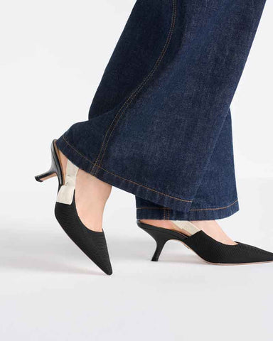 Modern Black Fabric Evening Pumps with Knot Strap Detail