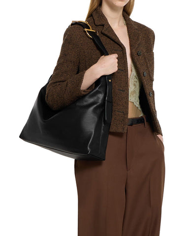 Black Leather Horsebit Tote for Stylish Business Travel