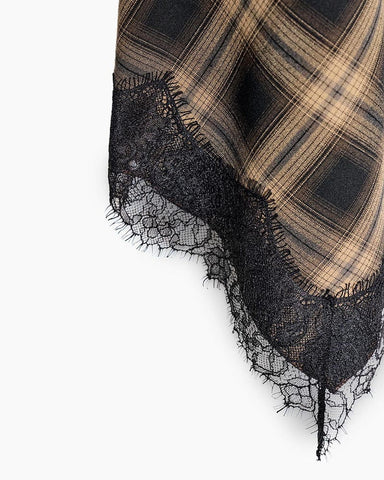 Checked Asymmetric Midi Skirt with Lace Detail for Elegant Office Styling