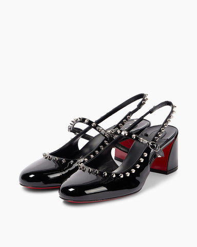 Patent Leather Studded Slingback Pumps