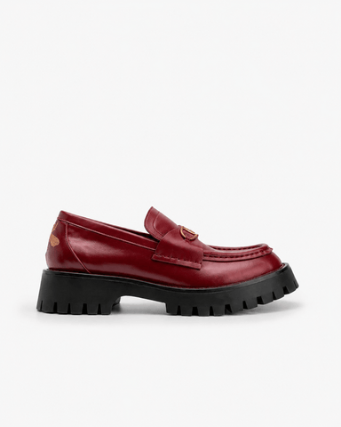 (Clean Up) Classic Metal Buckle Bee Embroidery Platform Leather Loafers