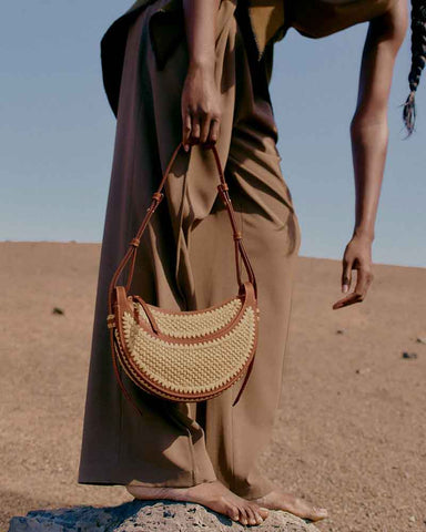 Women's Chic Handwoven Raffia Crescent Bag
