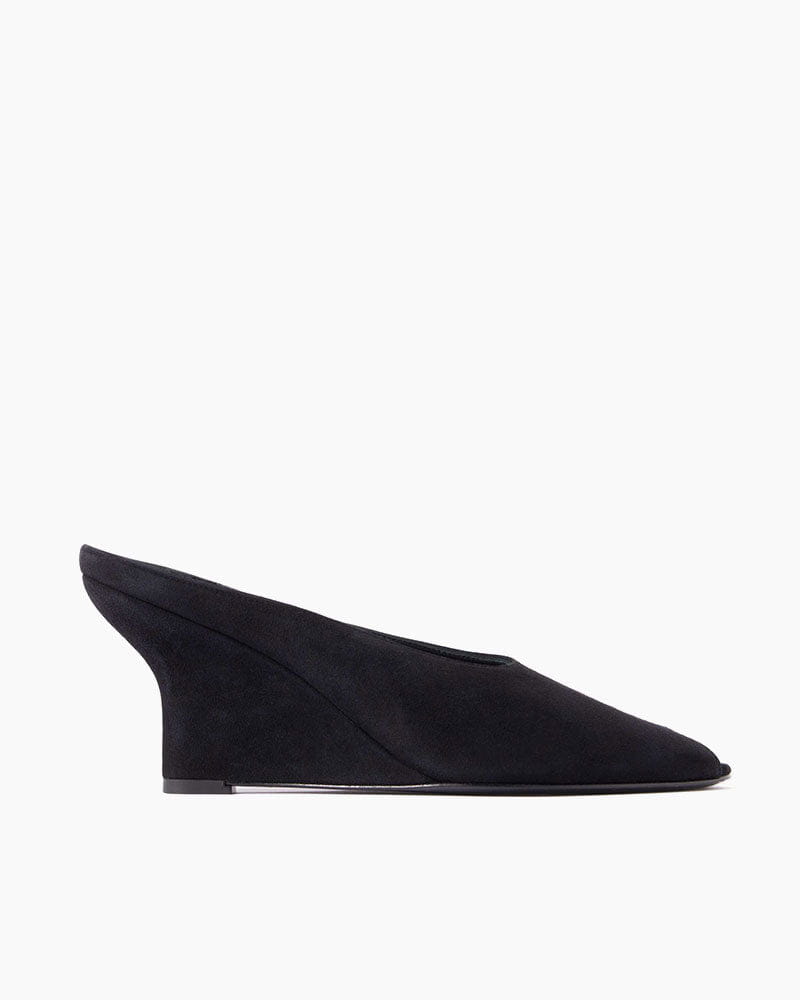 (Pre-sale)Black Velvet Peep-Toe Wedge Mules