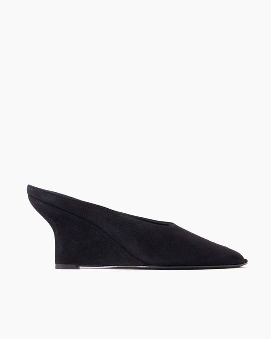 (Pre-sale)Black Velvet Peep-Toe Wedge Mules