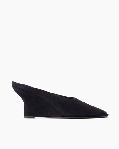 (Pre-sale)Black Velvet Peep-Toe Wedge Mules